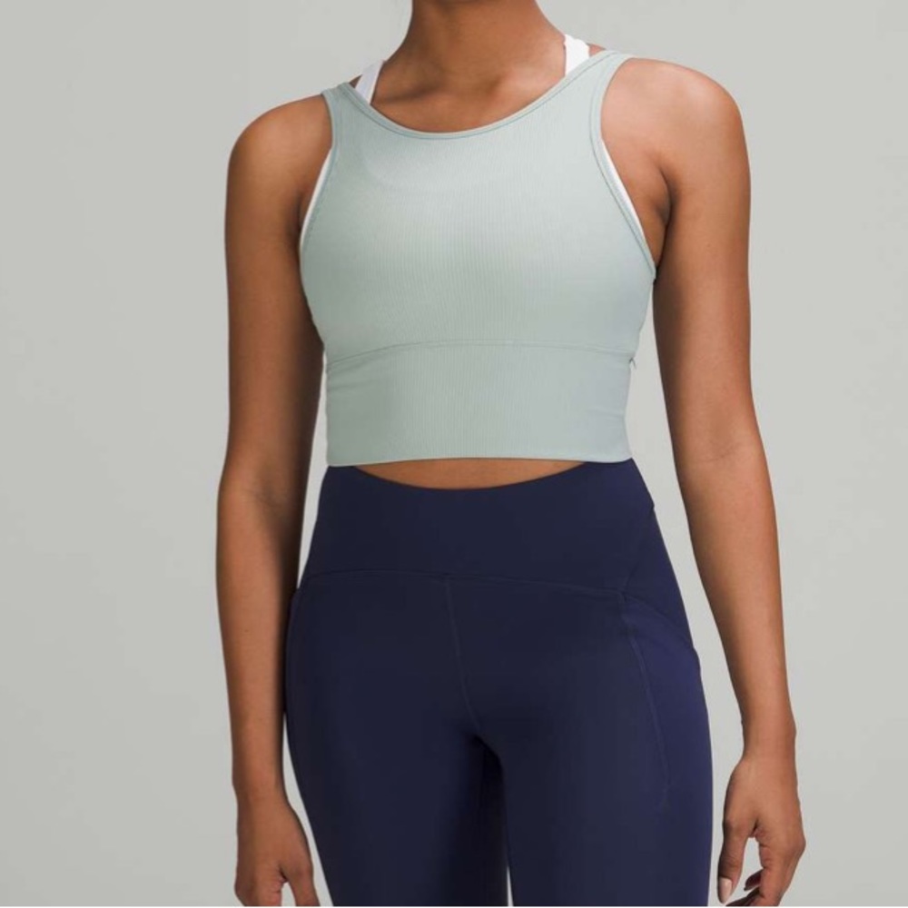 Power Pivot Ribbed Tank Top; Silver blue
